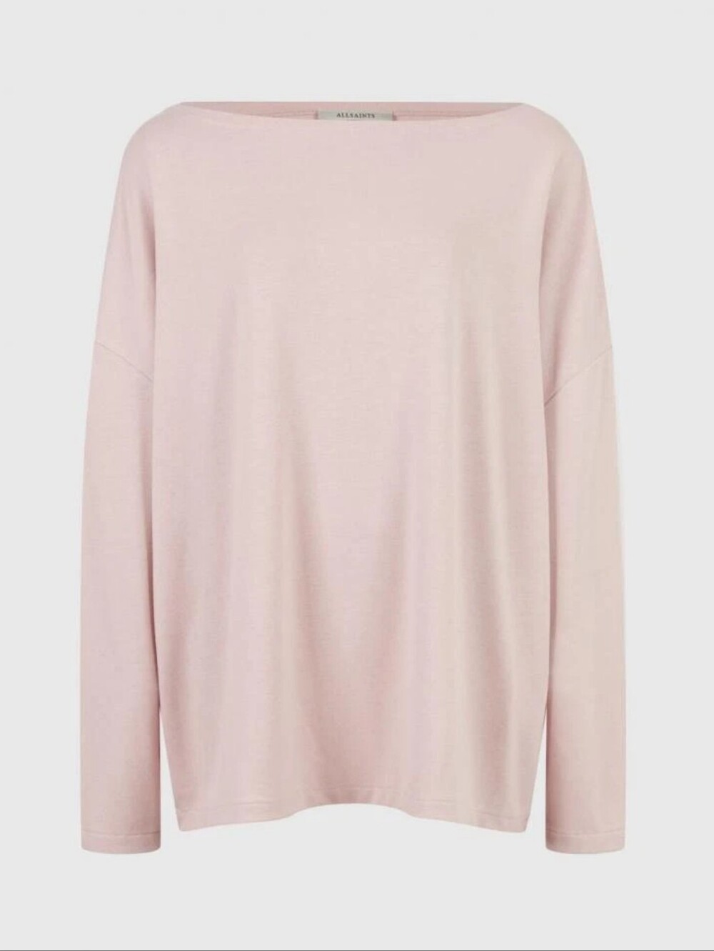 AllSaints Rita Boatneck Long-Sleeve Oversize T-Shirt in Petal Pink Medium